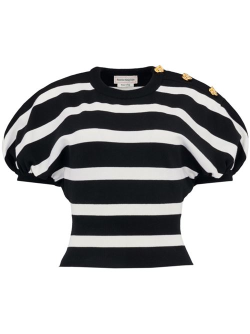 Cocoon Striped Sweater for Women in Black/Ivory. Alexander McQueen | 780484Q1A8Y1080